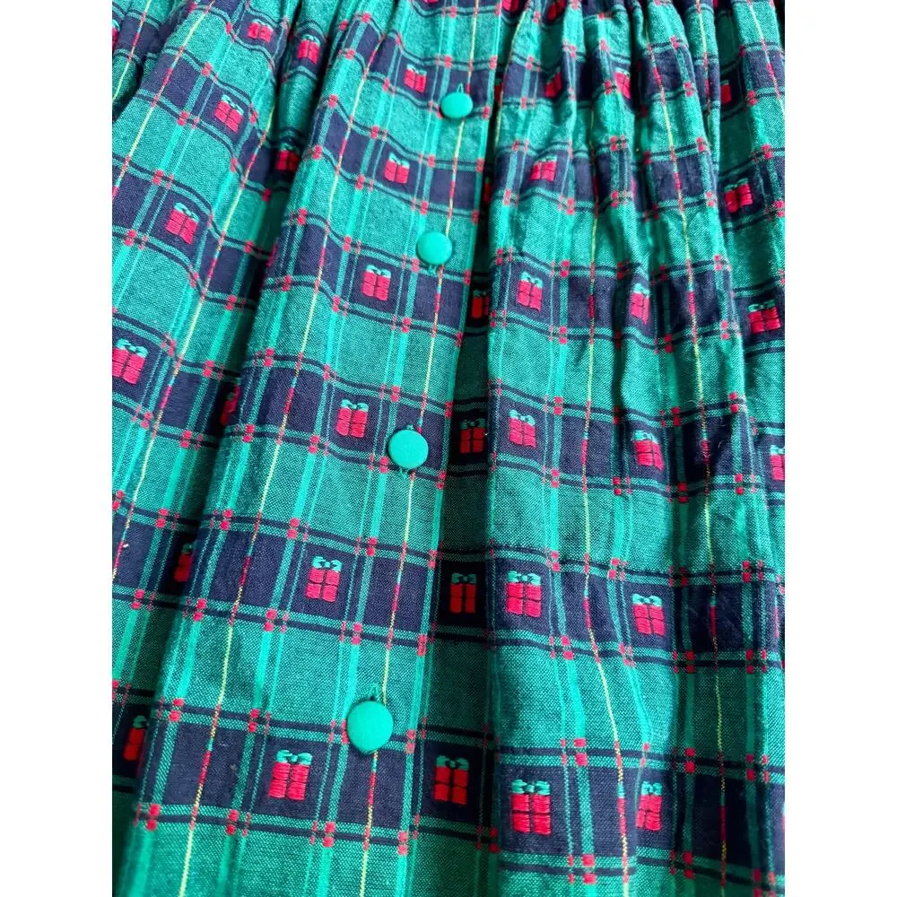 Vtg Copper Key Girl 14 Puritan Collar Christmas Gift Green Plaid Midi Dress